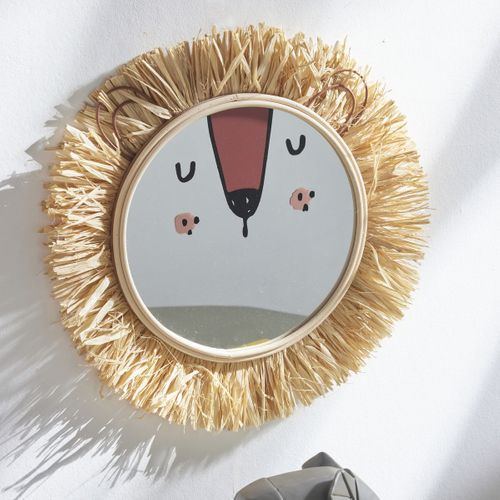 Miroir Rond Tête De Lion Le Roi De La Jungle Beige