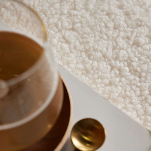 Pouf Coffre Carré En Tissu Bouclette Moka Blanc