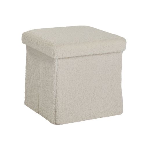 Pouf Coffre Carré En Tissu Bouclette Moka Blanc