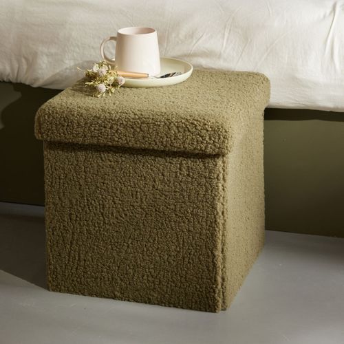 Pouf Coffre Carré En Tissu Bouclette Moka Vert