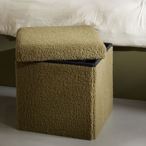 Pouf Coffre Carré En Tissu Bouclette Moka Vert