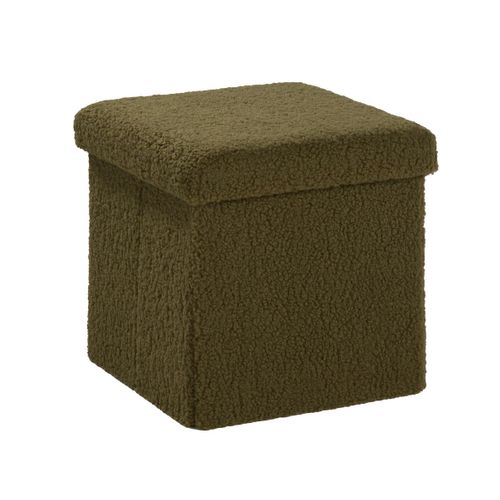Pouf Coffre Carré En Tissu Bouclette Moka Vert