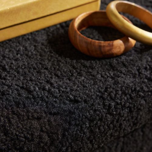 Pouf Coffre Carré En Tissu Bouclette Moka Noir