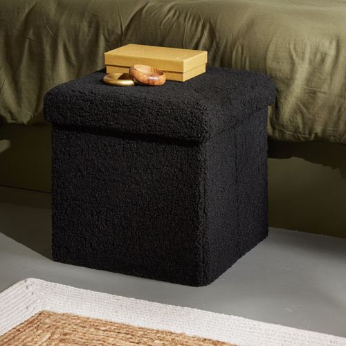 Pouf Coffre Carré En Tissu Bouclette Moka Noir