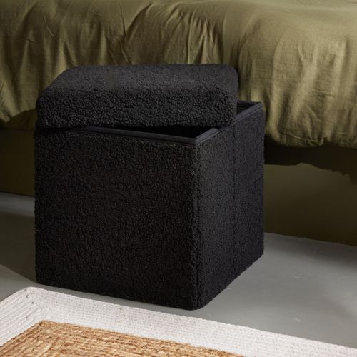 Pouf Coffre Carré En Tissu Bouclette Moka Noir