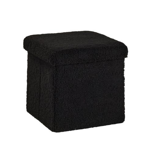 Pouf Coffre Carré En Tissu Bouclette Moka Noir