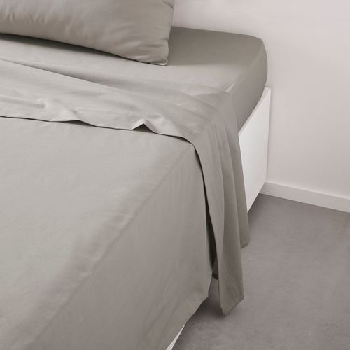 Drap Plat Lit Simple "organic" En Coton Bio - Gris Clair - 180 X 290 Cm