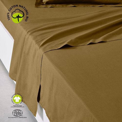 Drap Plat Lit Simple "organic" En Coton Bio - Bronze - 180 X 290 Cm