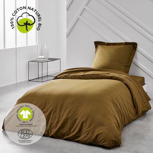 Drap Plat Lit Simple "organic" En Coton Bio - Bronze - 180 X 290 Cm