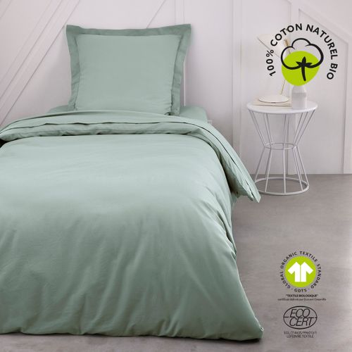 Drap Plat Lit Simple "organic" En Coton Bio - Vert Celadon - 180 X 290 Cm