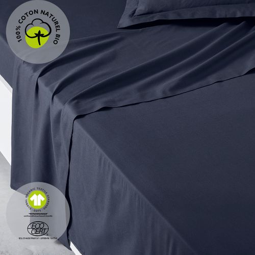 Drap Plat Lit Simple En Coton - Bleu Marine - 180 X 290 Cm