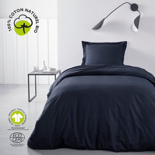 Drap Plat Lit Simple En Coton - Bleu Marine - 180 X 290 Cm