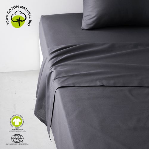 Drap Plat Pour Lit 2 Personnes Uni Organic Gris Anthracite