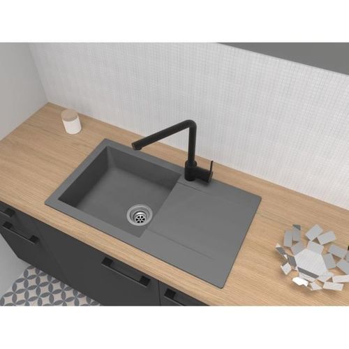 Evier à Encastrer Einna, En Smc Gris Beton - 16, 1 Bac, Dim. 78 * 43,5 Cm, Vidage Manuel