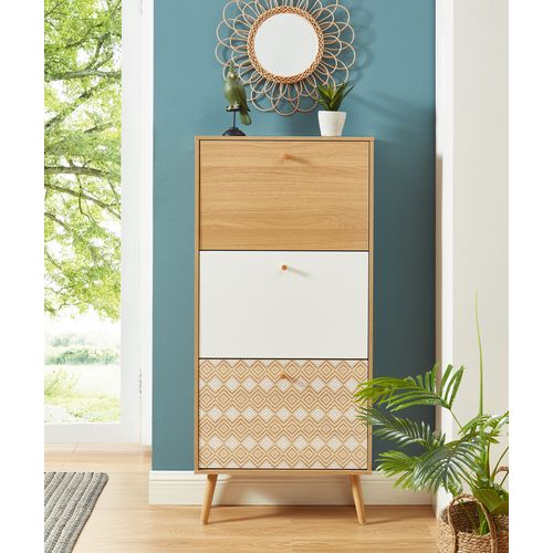 Meuble à Chaussures Leika Motifs Et Effet Chêne 3 Portes 60cm