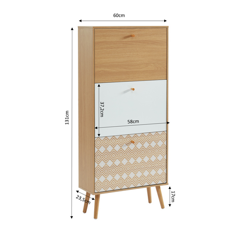 Meuble à Chaussures Leika Motifs Et Effet Chêne 3 Portes 60cm