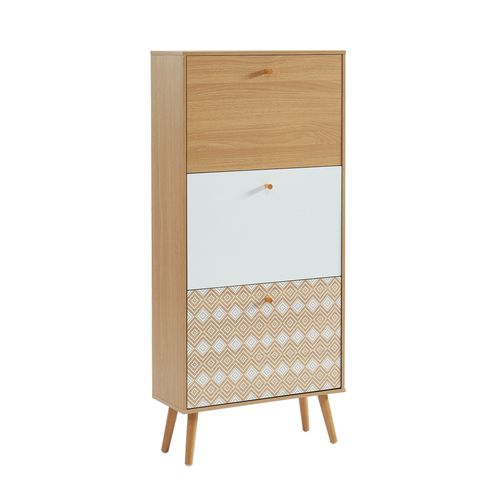 Meuble à Chaussures Leika Motifs Et Effet Chêne 3 Portes 60cm