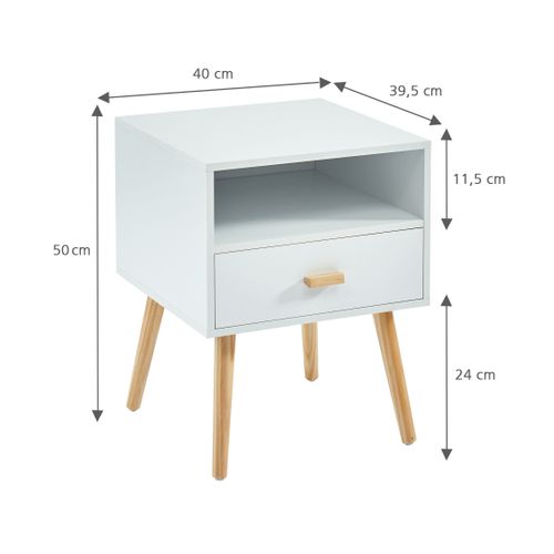 Table De Chevet Ulos  Blanc  1 Tiroir 40cm
