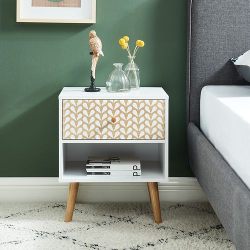 Table De Chevet Capucine  Blanc Et Effet Chêne 40cm