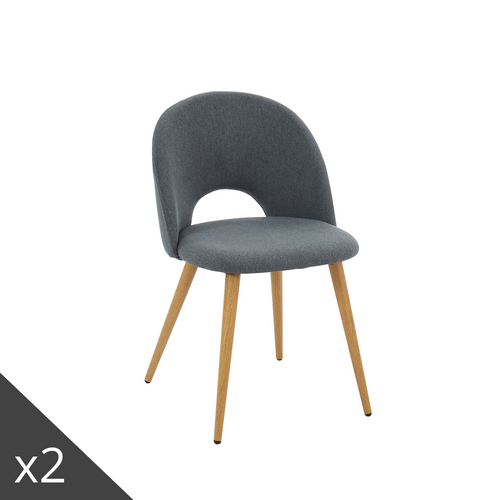 Lot De 2 Chaises Eugenie Tissu Gris Pieds Bois Massif