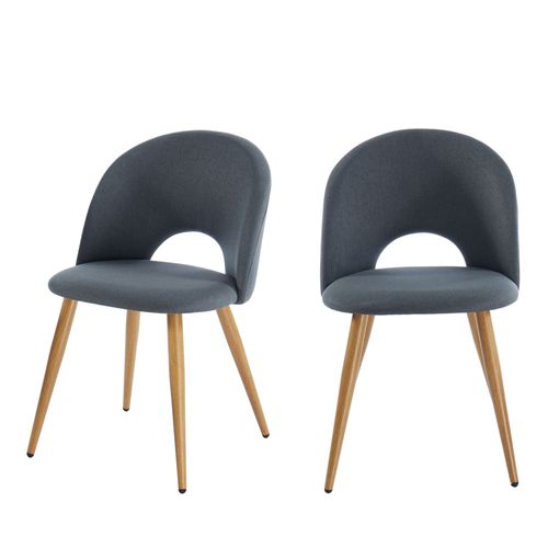 Lot De 2 Chaises Eugenie Tissu Gris Pieds Bois Massif
