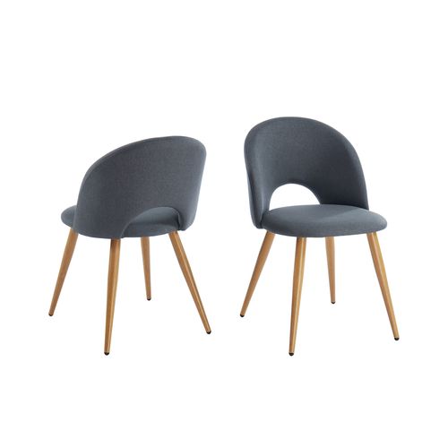 Lot De 2 Chaises Eugenie Tissu Gris Pieds Bois Massif