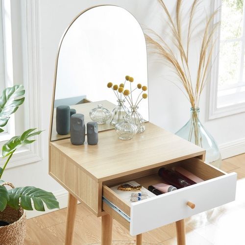 Coiffeuse Prima Blanc Et Effet Chêne Miroir Inclus