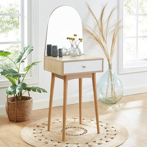 Coiffeuse Prima Blanc Et Effet Chêne Miroir Inclus