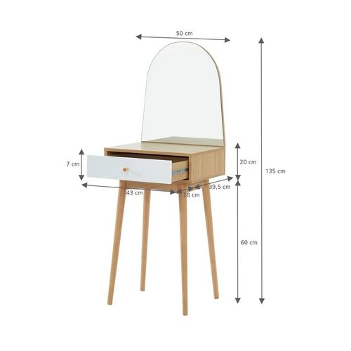 Coiffeuse Prima Blanc Et Effet Chêne Miroir Inclus