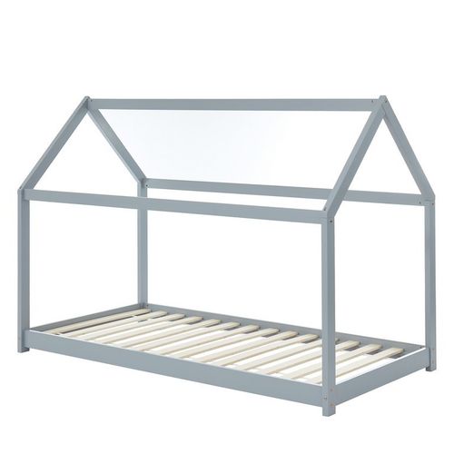 Lit Enfant Cabane Tiny Pin Gris 90x190 Sommier Inclus