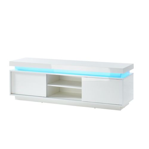 Meuble TV à LED Ulysse Laqué Blanc Brillant 2 Portes 150cm
