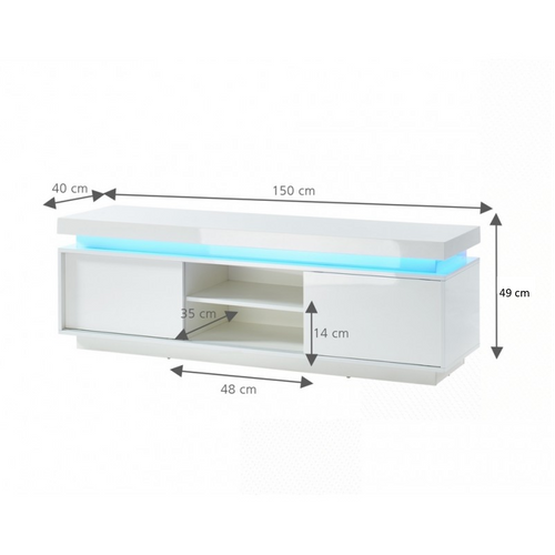 Meuble TV à LED Ulysse Laqué Blanc Brillant 2 Portes 150cm