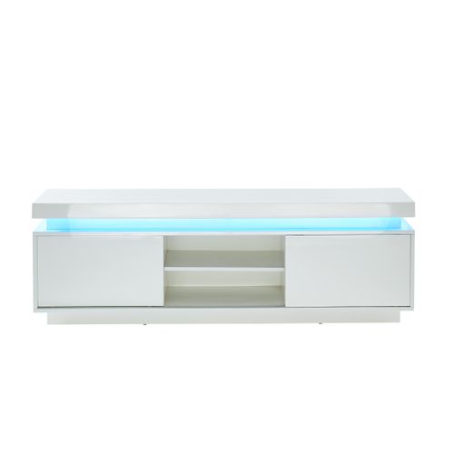 Meuble TV à LED Ulysse Laqué Blanc Brillant 2 Portes 150cm
