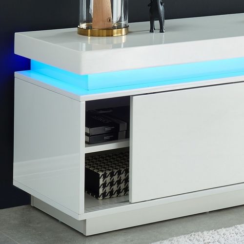 Meuble TV à LED Ulysse Laqué Blanc Brillant 2 Portes 150cm