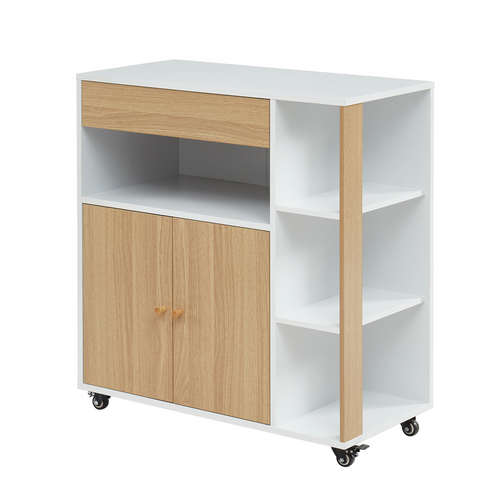 Desserte De Cuisine Max  Blanc Et Effet Chêne  80cm à Roulettes