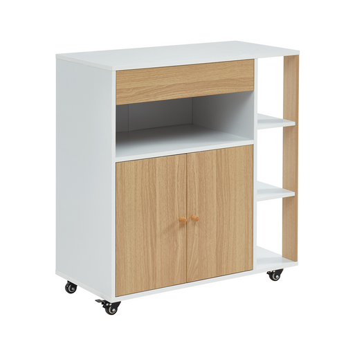 Desserte De Cuisine Max  Blanc Et Effet Chêne  80cm à Roulettes