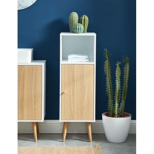 Colonne De Salle De Bain Max  Coloris Blanc Et Effet Chêne 1 Porte Et 1 Niche - L30cm