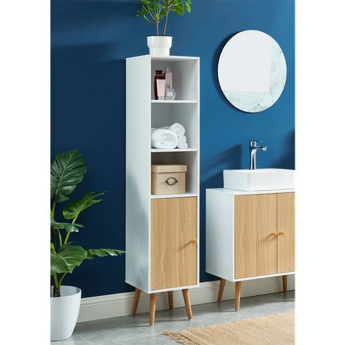 Colonne De Rangement Salle De Bain Blanche Et Bois Au Style Scandinave. L30cm MAX05BLCH