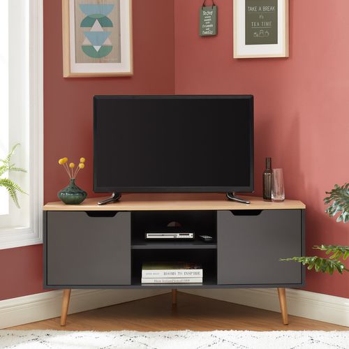Meuble TV D'angle Lyna  Gris Et Effet Chêne  2 Portes 115cm
