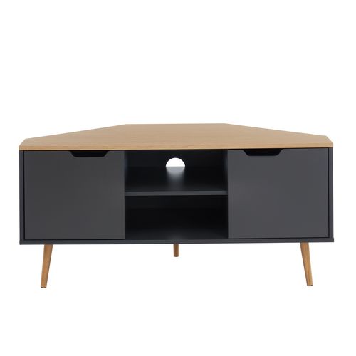 Meuble TV D'angle Lyna  Gris Et Effet Chêne  2 Portes 115cm