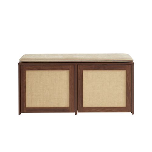 Banc à Chaussures Haria Effet Noyer Et Rotin