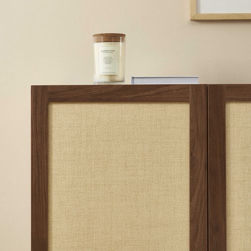 Buffet Haria Effet Noyer Et Rotin 3 Portes 140cm