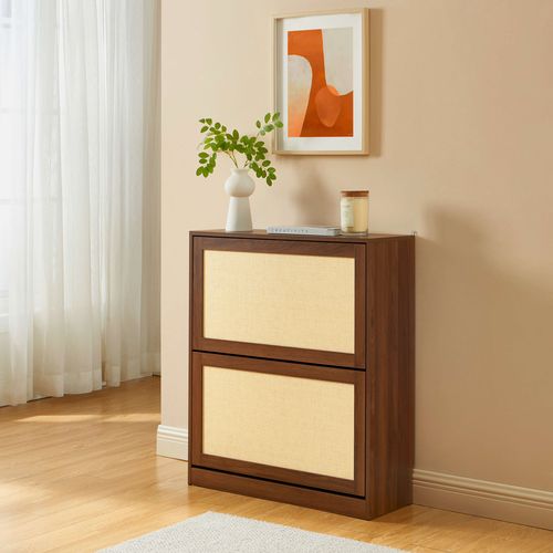 Meuble à Chaussures Haria Effet Noyer Et Rotin