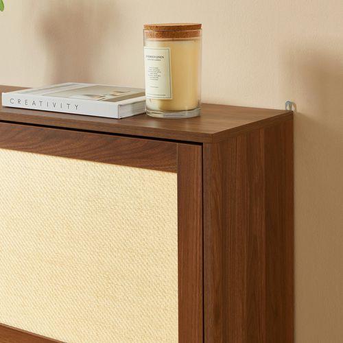 Meuble à Chaussures Haria Effet Noyer Et Rotin