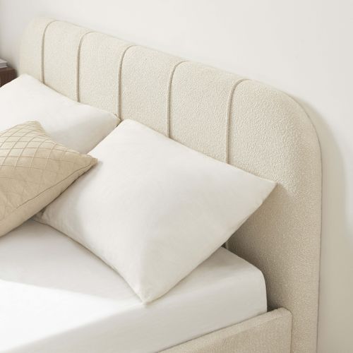 Lit Yume Tissu Bouclette Beige 160x200 Sommier Inclus
