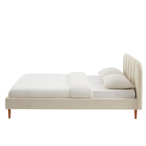 Lit Yume Tissu Bouclette Beige 160x200 Sommier Inclus