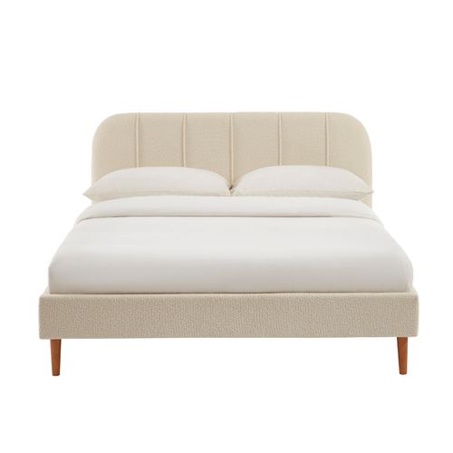 Lit Yume Tissu Bouclette Beige 140x190 Sommier Inclus