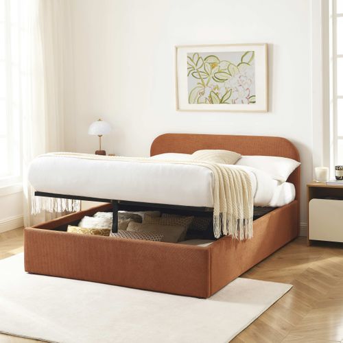 Lit Coffre Moka Tissu Rouille 140x190 Sommier Inclus