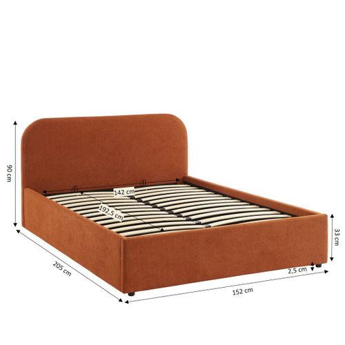 Lit Coffre Moka Tissu Rouille 140x190 Sommier Inclus