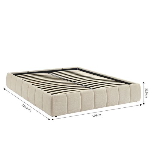 Lit Coffre Lavinia Tissu Chenille Beige 160x200 Sommier Inclus